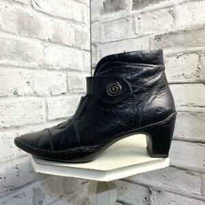 Josef Seibel Black Leather Mid Block Heel Ankle Bootie